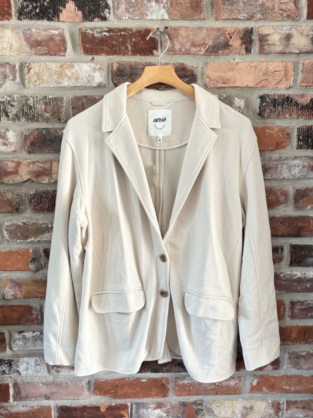 Aerie Fleece Soft Cream Boyfriend Blazer Sweatshirt NWT, M